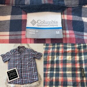 Columbia Blue & Pink Plaid Cotton Short Sleeve Button Down Shirt | Men’s Medium